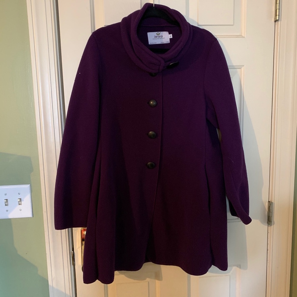 JANSKA polar fleece coat, L Purple, slit pockets.